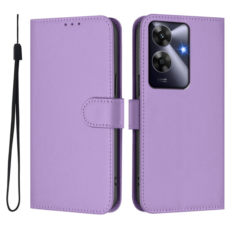 For Realme Note 60 4G Global Skin Feel Solid Color Leather Phone Case with Lanyard
