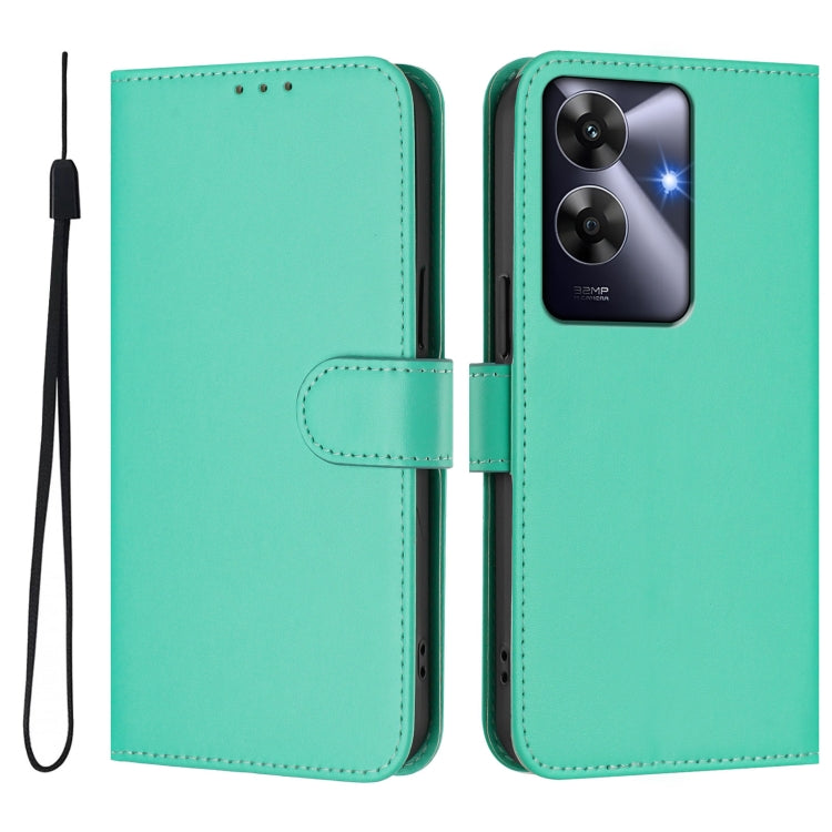 For Realme Note 60 4G Global Skin Feel Solid Color Leather Phone Case with Lanyard