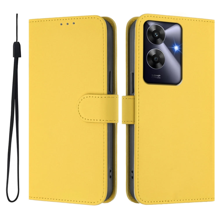 For Realme Note 60 4G Global Skin Feel Solid Color Leather Phone Case with Lanyard