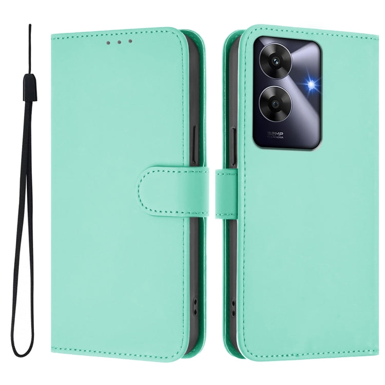 For Realme Note 60 4G Global Skin Feel Solid Color Leather Phone Case with Lanyard