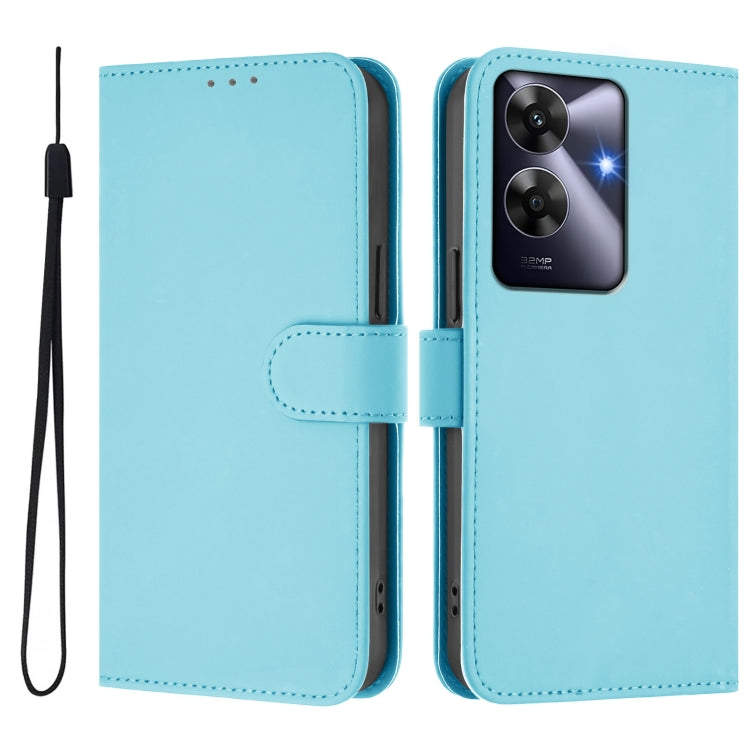 For Realme Note 60 4G Global Skin Feel Solid Color Leather Phone Case with Lanyard