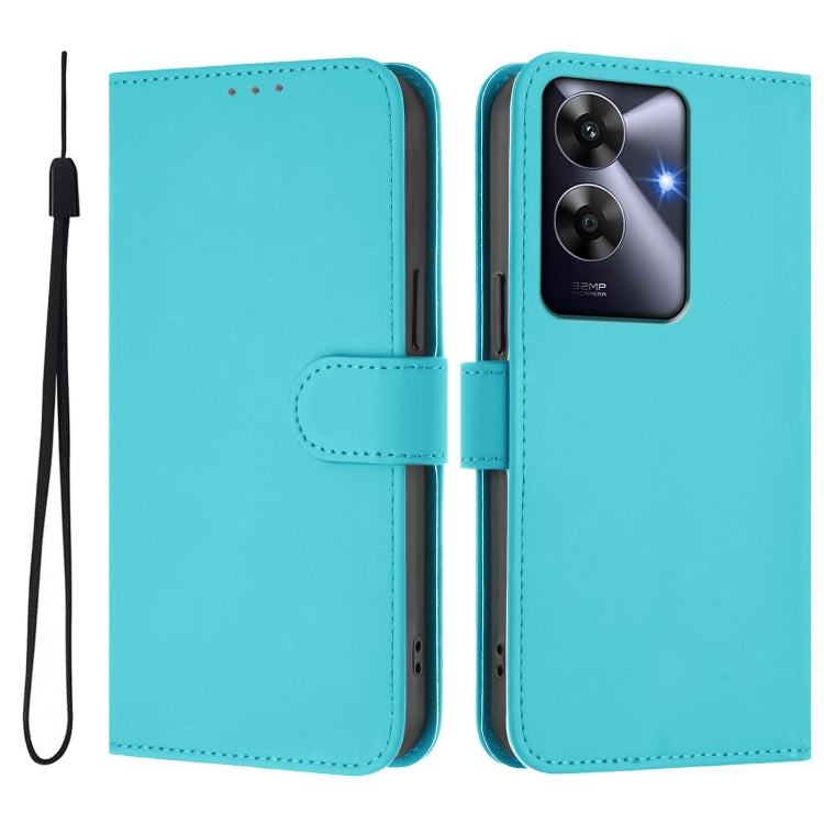 For Realme Note 60 4G Global Skin Feel Solid Color Leather Phone Case with Lanyard