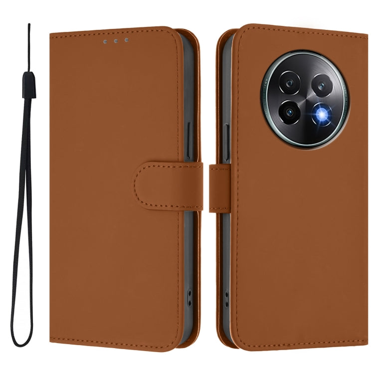 For Realme 13+ 5G Global Skin Feel Solid Color Leather Phone Case with Lanyard