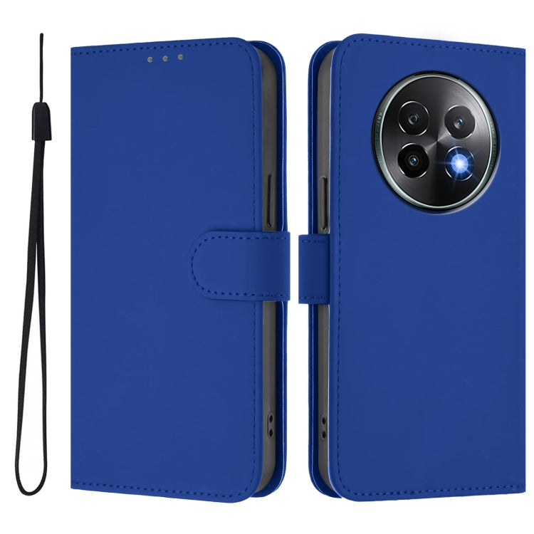 For Realme 13+ 5G Global Skin Feel Solid Color Leather Phone Case with Lanyard
