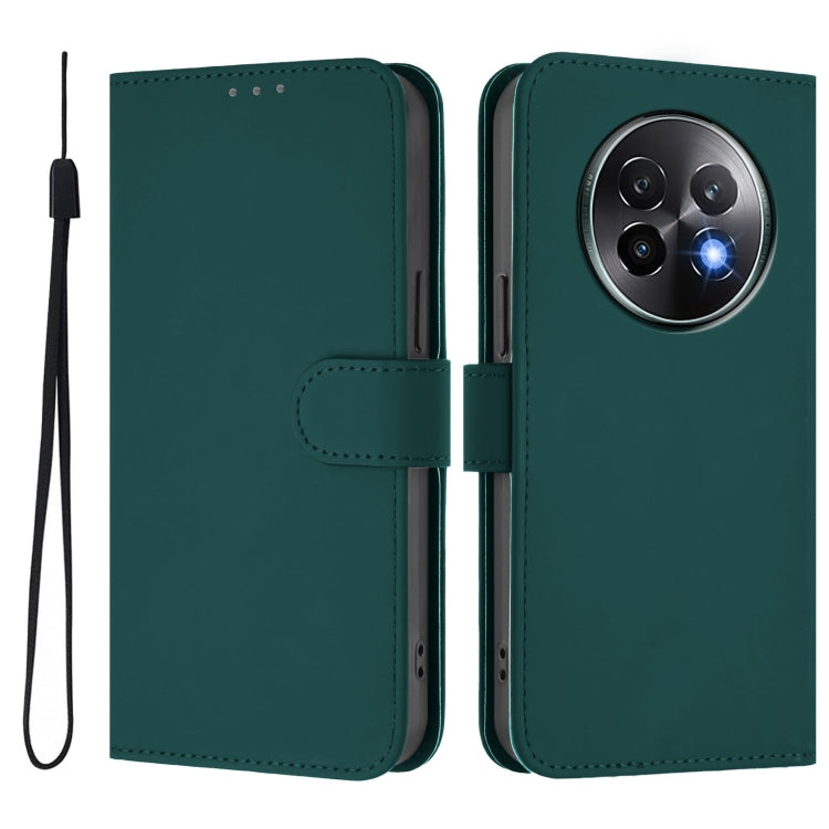 For Realme 13+ 5G Global Skin Feel Solid Color Leather Phone Case with Lanyard
