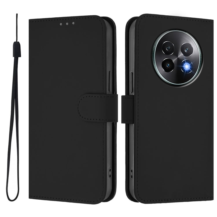 For Realme 13+ 5G Global Skin Feel Solid Color Leather Phone Case with Lanyard