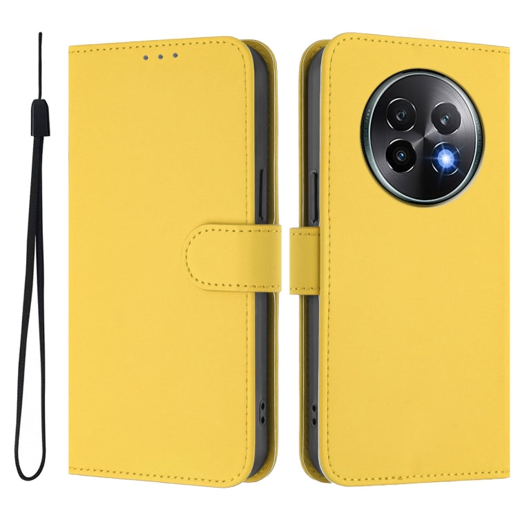 For Realme 13+ 5G Global Skin Feel Solid Color Leather Phone Case with Lanyard
