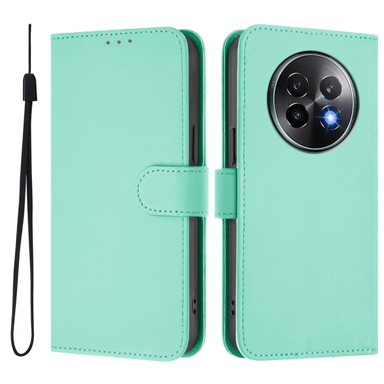 For Realme 13+ 5G Global Skin Feel Solid Color Leather Phone Case with Lanyard