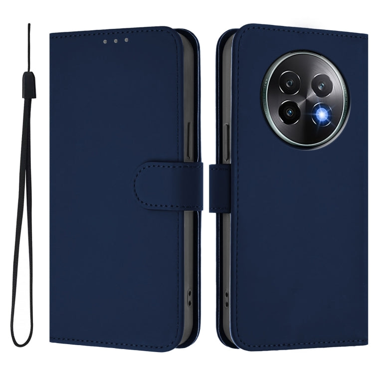 For Realme 13+ 5G Global Skin Feel Solid Color Leather Phone Case with Lanyard