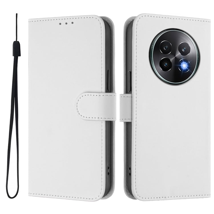 For Realme 13+ 5G Global Skin Feel Solid Color Leather Phone Case with Lanyard