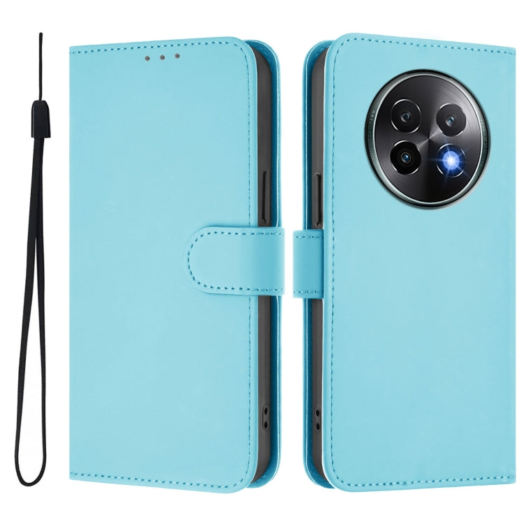 For Realme 13+ 5G Global Skin Feel Solid Color Leather Phone Case with Lanyard