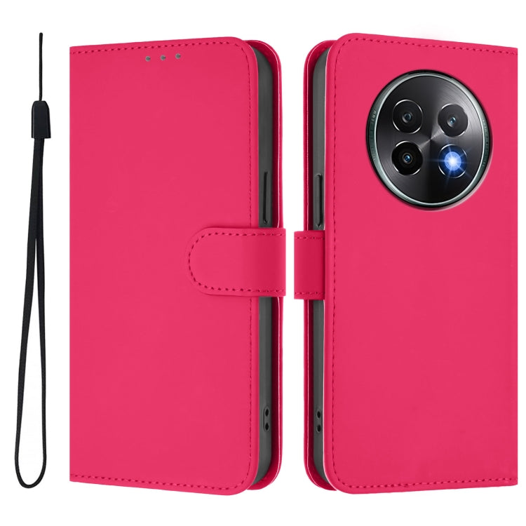 For Realme 13+ 5G Global Skin Feel Solid Color Leather Phone Case with Lanyard