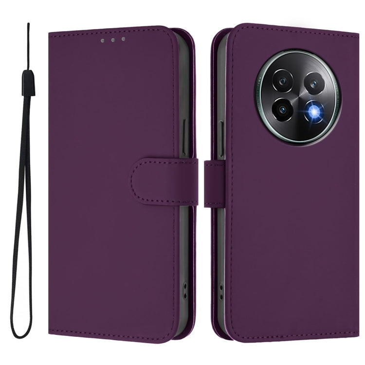 For Realme 13+ 5G Global Skin Feel Solid Color Leather Phone Case with Lanyard