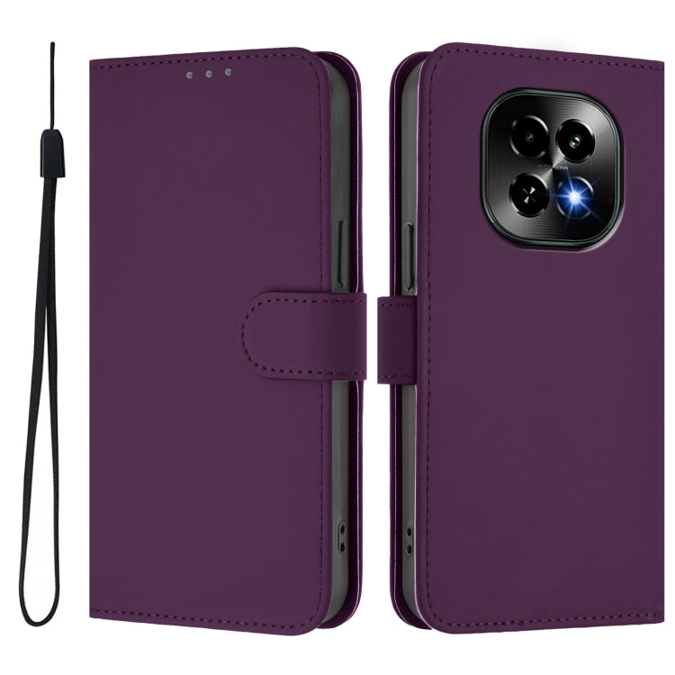 For Realme C63 5G Global Skin Feel Solid Color Leather Phone Case with Lanyard