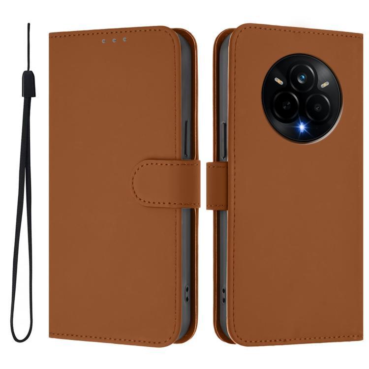 For Realme 14 Pro Skin Feel Solid Color Leather Phone Case with Lanyard