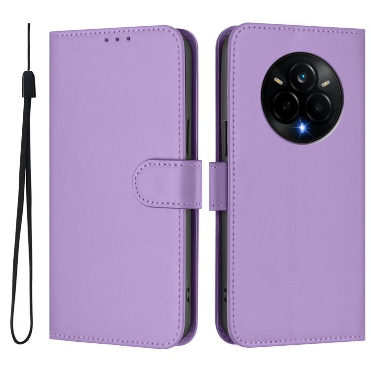 For Realme 14 Pro Skin Feel Solid Color Leather Phone Case with Lanyard