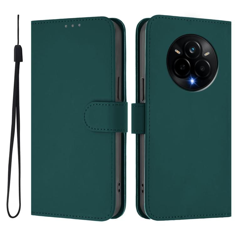 For Realme 14 Pro Skin Feel Solid Color Leather Phone Case with Lanyard