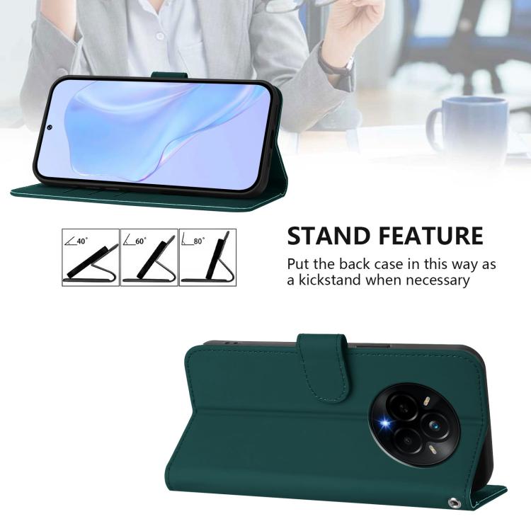 For Realme 14 Pro Skin Feel Solid Color Leather Phone Case with Lanyard