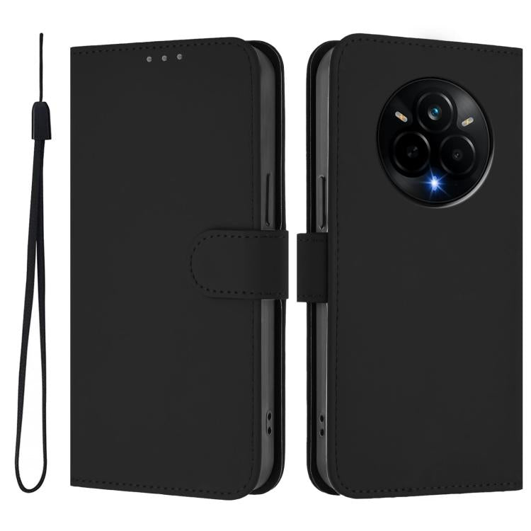 For Realme 14 Pro Skin Feel Solid Color Leather Phone Case with Lanyard