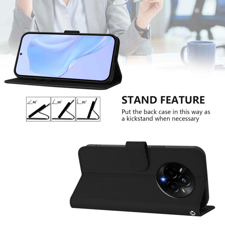 For Realme 14 Pro Skin Feel Solid Color Leather Phone Case with Lanyard