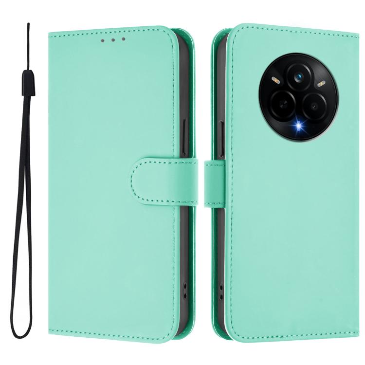 For Realme 14 Pro Skin Feel Solid Color Leather Phone Case with Lanyard