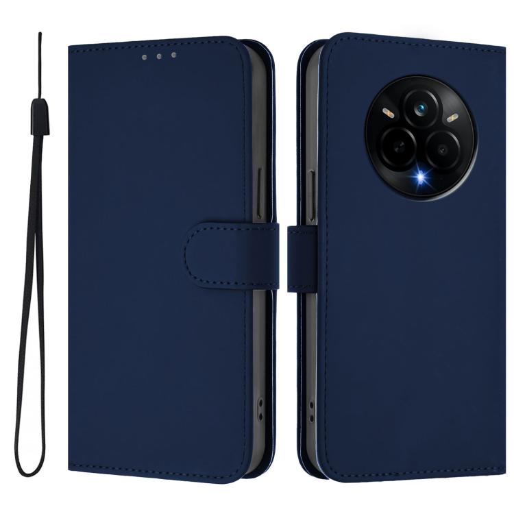 For Realme 14 Pro Skin Feel Solid Color Leather Phone Case with Lanyard
