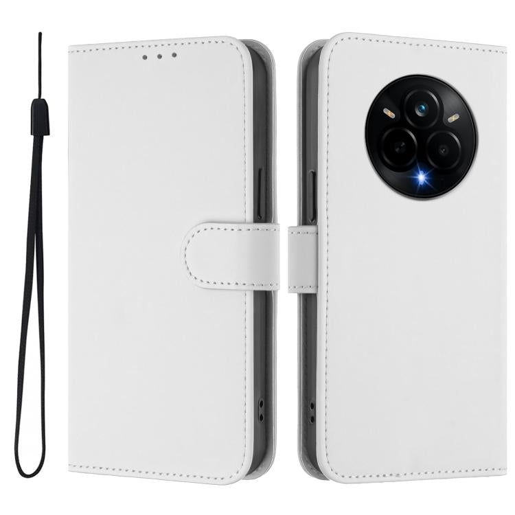 For Realme 14 Pro Skin Feel Solid Color Leather Phone Case with Lanyard