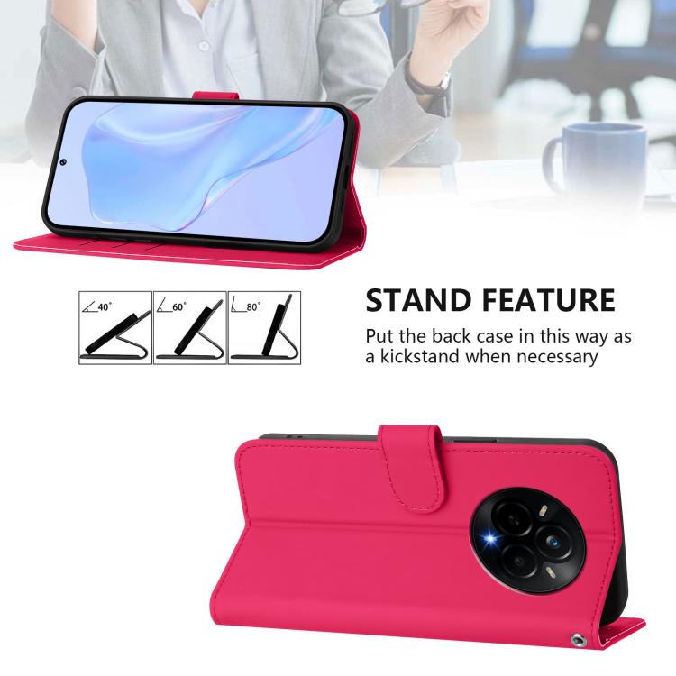For Realme 14 Pro Skin Feel Solid Color Leather Phone Case with Lanyard