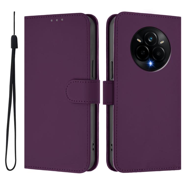For Realme 14 Pro Skin Feel Solid Color Leather Phone Case with Lanyard