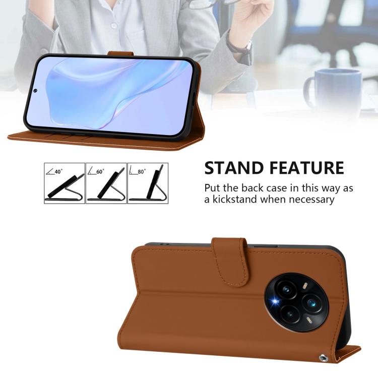For Realme 14 Pro+ Skin Feel Solid Color Leather Phone Case with Lanyard
