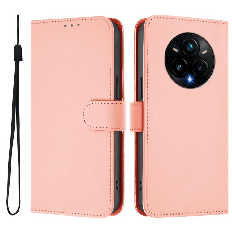 For Realme 14 Pro+ Skin Feel Solid Color Leather Phone Case with Lanyard
