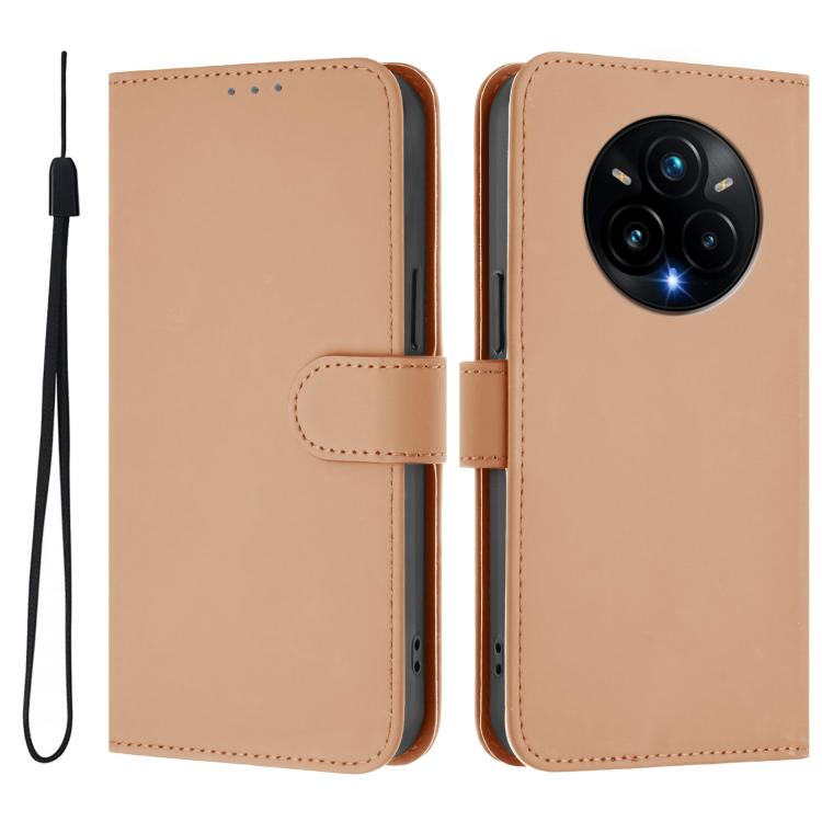 For Realme 14 Pro+ Skin Feel Solid Color Leather Phone Case with Lanyard