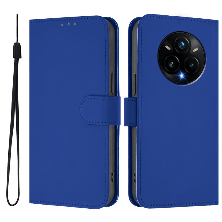 For Realme 14 Pro+ Skin Feel Solid Color Leather Phone Case with Lanyard