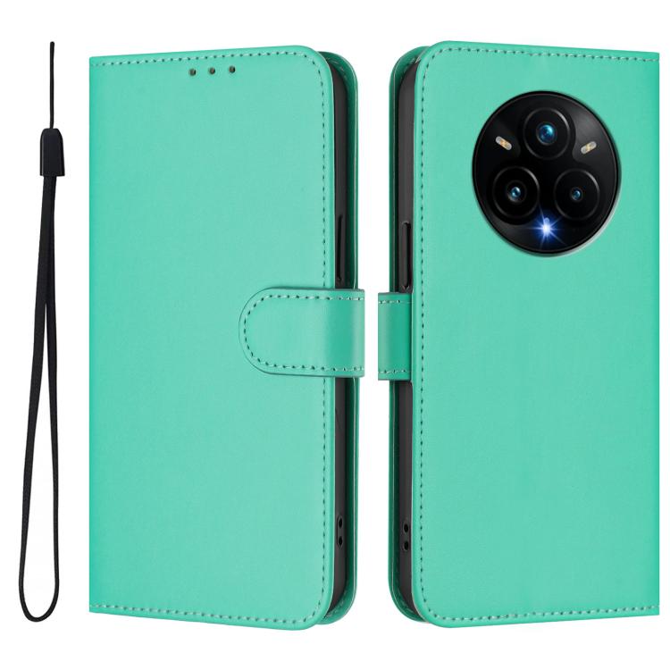 For Realme 14 Pro+ Skin Feel Solid Color Leather Phone Case with Lanyard