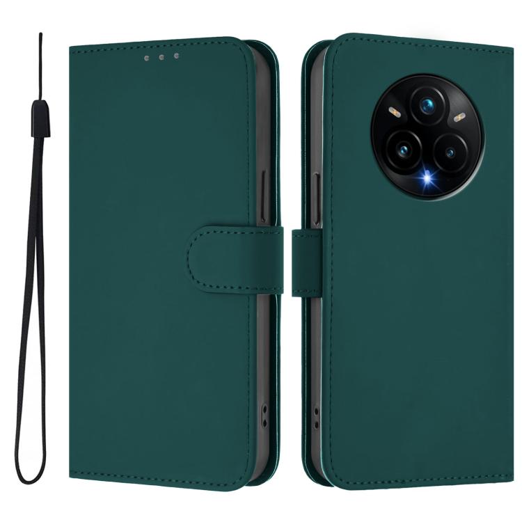 For Realme 14 Pro+ Skin Feel Solid Color Leather Phone Case with Lanyard