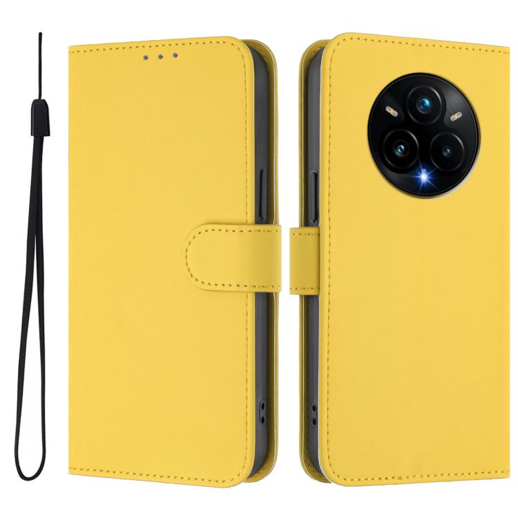 For Realme 14 Pro+ Skin Feel Solid Color Leather Phone Case with Lanyard