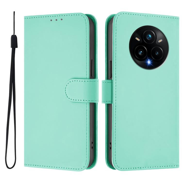 For Realme 14 Pro+ Skin Feel Solid Color Leather Phone Case with Lanyard