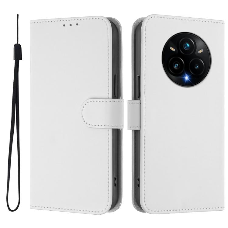 For Realme 14 Pro+ Skin Feel Solid Color Leather Phone Case with Lanyard