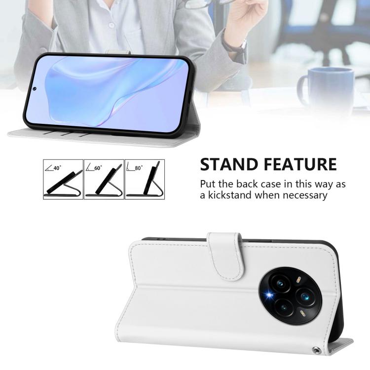 For Realme 14 Pro+ Skin Feel Solid Color Leather Phone Case with Lanyard