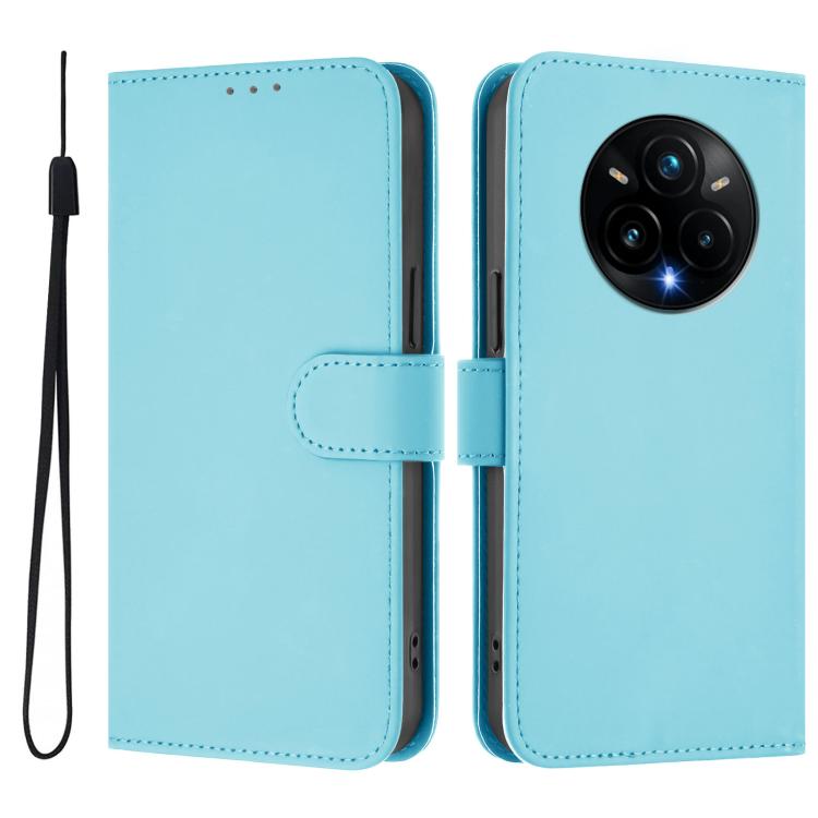 For Realme 14 Pro+ Skin Feel Solid Color Leather Phone Case with Lanyard
