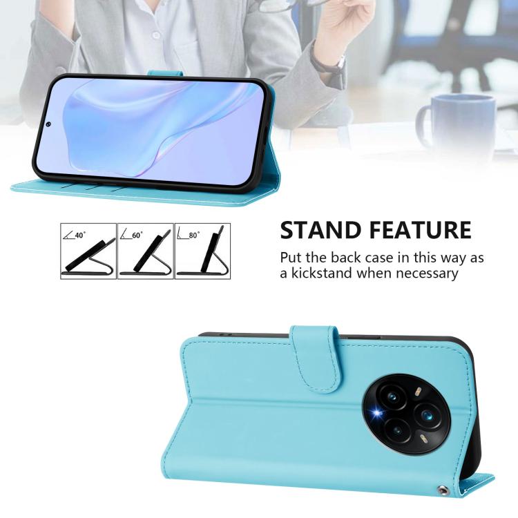 For Realme 14 Pro+ Skin Feel Solid Color Leather Phone Case with Lanyard