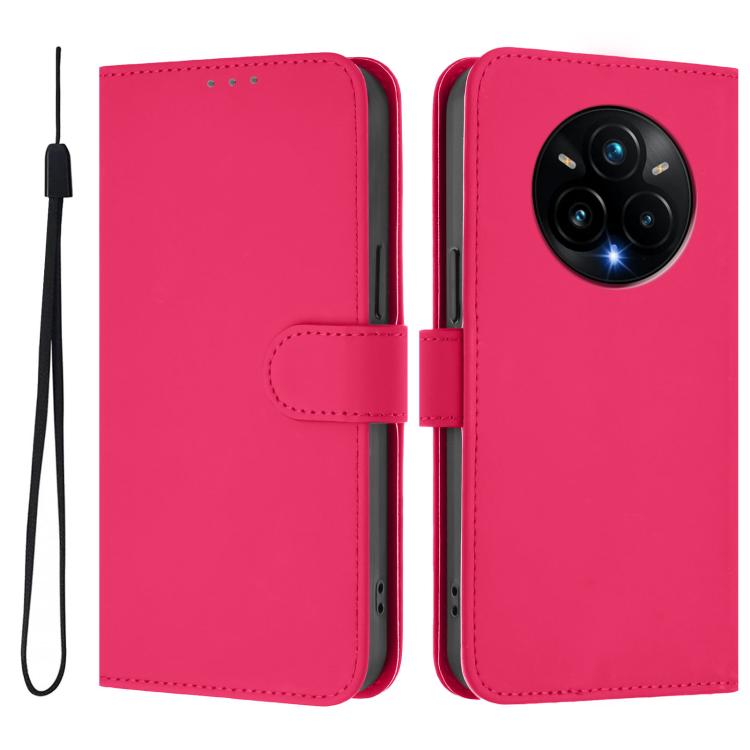 For Realme 14 Pro+ Skin Feel Solid Color Leather Phone Case with Lanyard