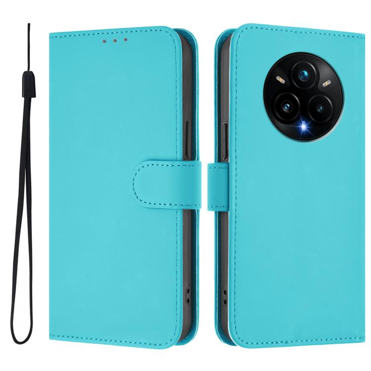 For Realme 14 Pro+ Skin Feel Solid Color Leather Phone Case with Lanyard