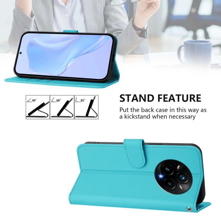 For Realme 14 Pro+ Skin Feel Solid Color Leather Phone Case with Lanyard