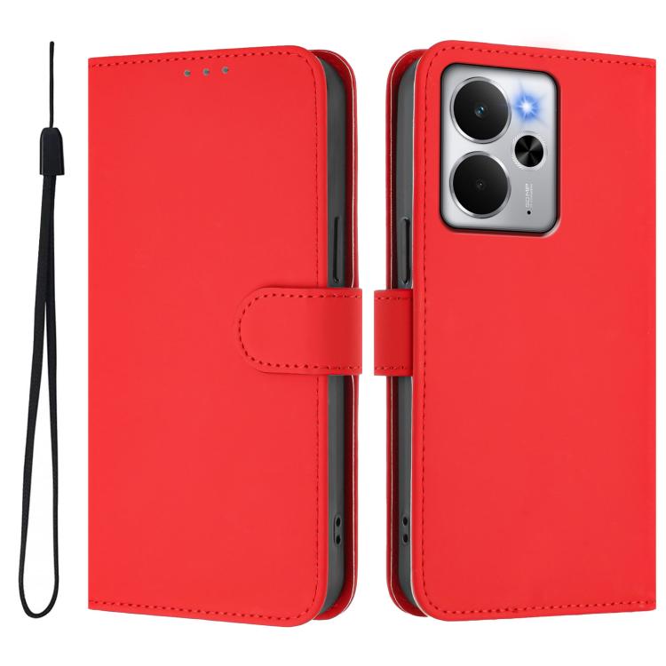 For Realme 14 5G / 14T 5G Global Skin Feel Solid Color Leather Phone Case with Lanyard