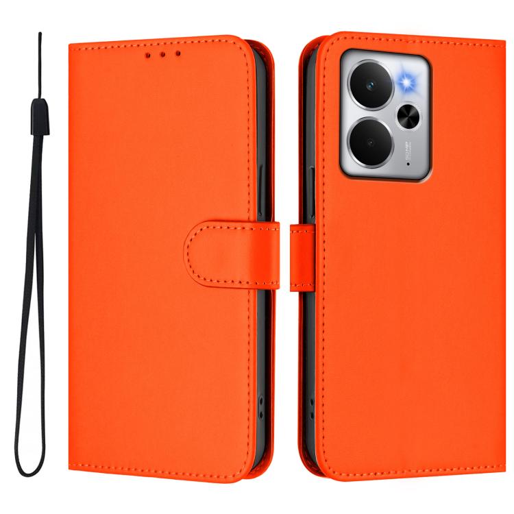 For Realme 14 5G / 14T 5G Global Skin Feel Solid Color Leather Phone Case with Lanyard