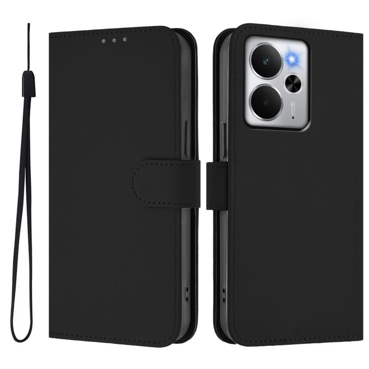 For Realme 14 5G / 14T 5G Global Skin Feel Solid Color Leather Phone Case with Lanyard