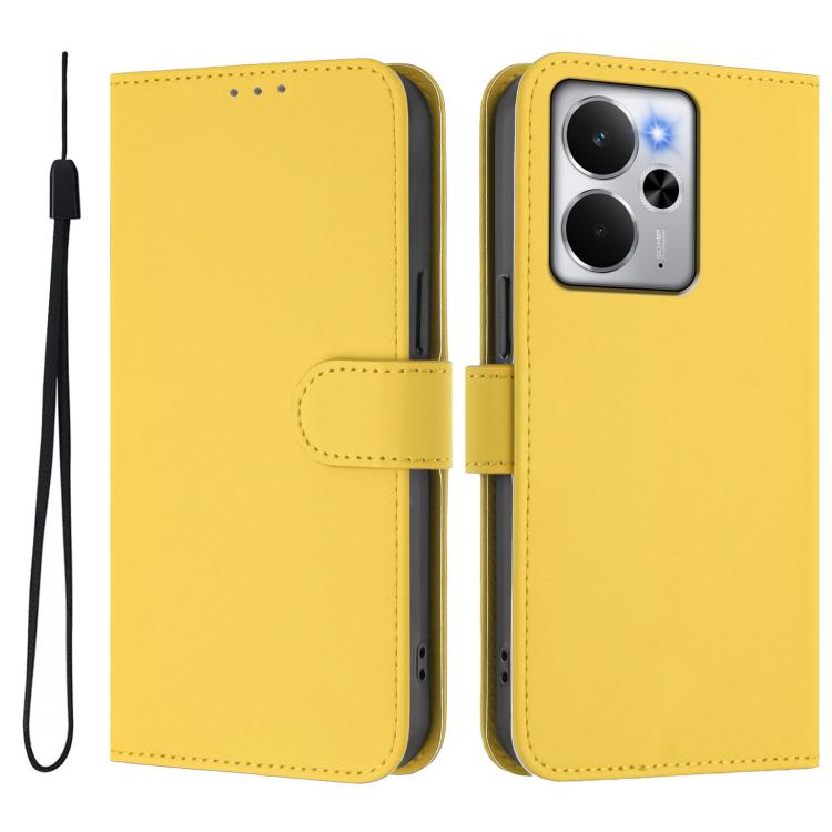 For Realme 14 5G / 14T 5G Global Skin Feel Solid Color Leather Phone Case with Lanyard