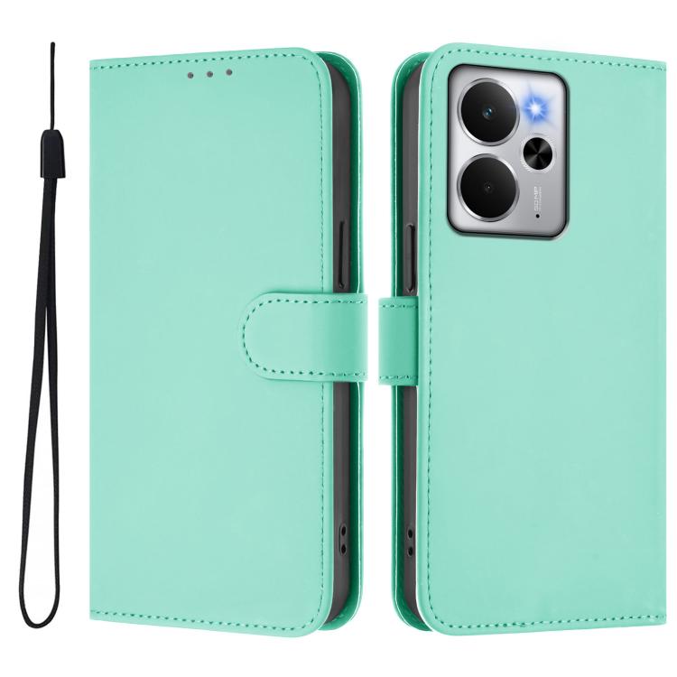 For Realme 14 5G / 14T 5G Global Skin Feel Solid Color Leather Phone Case with Lanyard