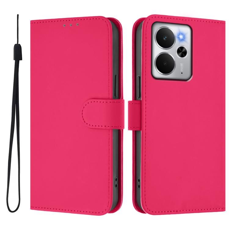 For Realme 14 5G / 14T 5G Global Skin Feel Solid Color Leather Phone Case with Lanyard